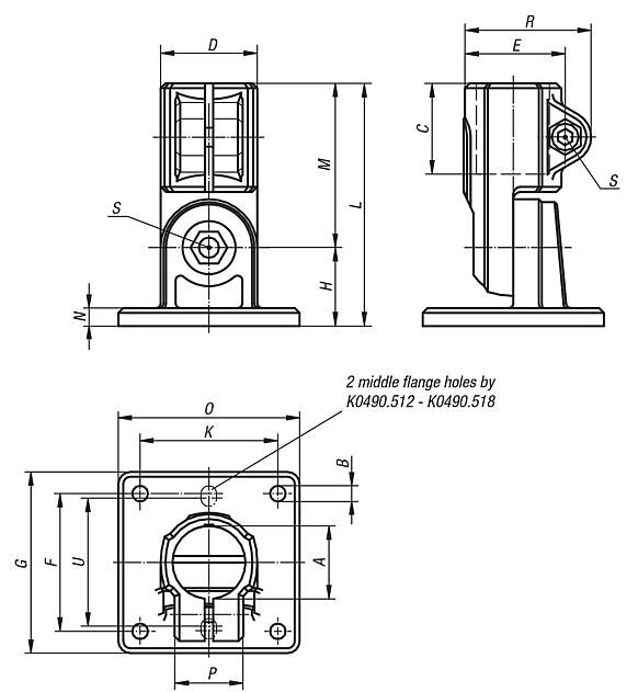 Tube clamps, swivel base, aluminium