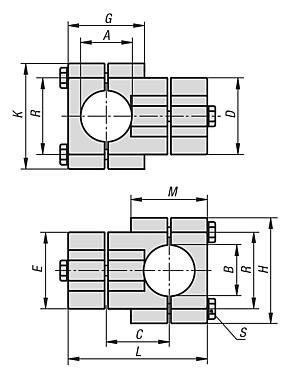 Tube clamps, cross, aluminium