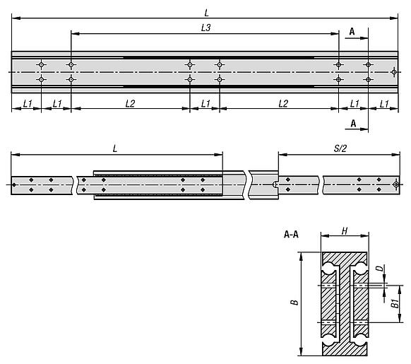 Telescopic slides, steel compact, full extension, load capacity up to 480 kg