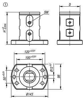 5-ti osý základní modul UNILOCK dvojité upnutí velikost systému 80 mm, s nohou