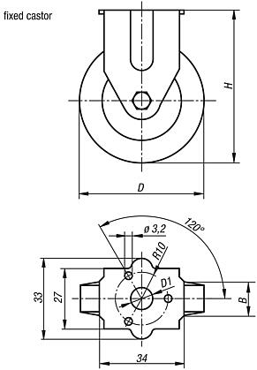 Apparatus fixed castors with stop fix, electrically conductive, with rubber tread, standard version