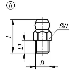 Grease nipples conical head DIN 71412, Form A, straight