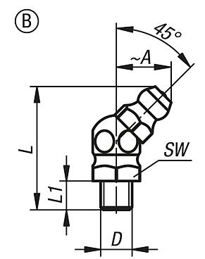 Grease nipples conical head DIN 71412, Form B, 45°, hexagonal