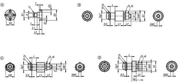 Steel or stainless steel pins for guide rollers