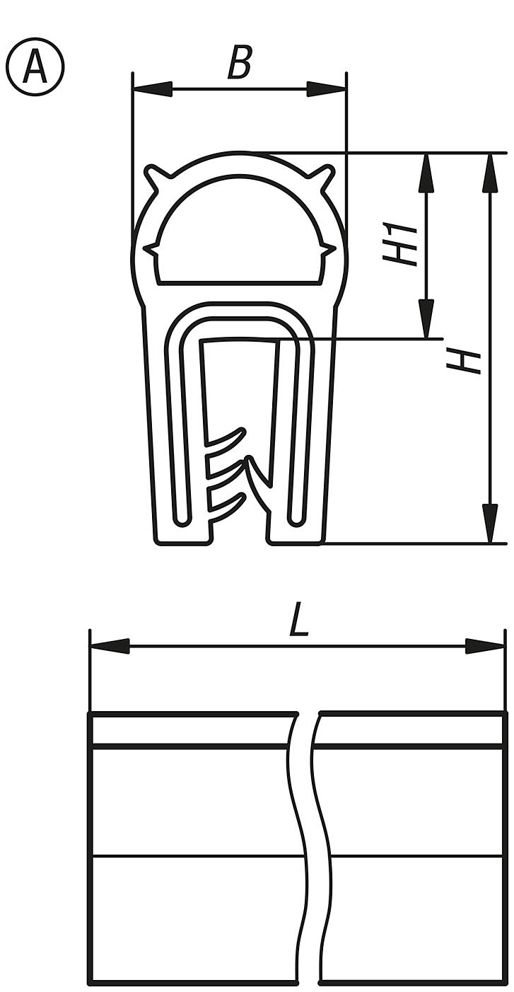 Silicone edge protection profiles with integrated steel retaining strip FDA approved, Form A