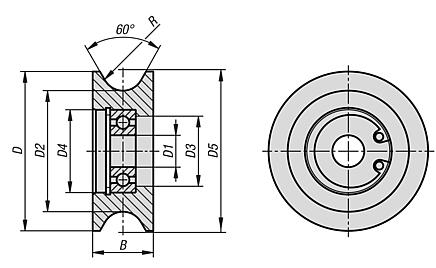 Guide rollers, steel, concave