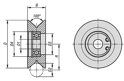 Guide rollers, steel, V-form