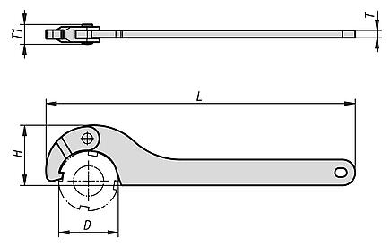 Hinged hook hook wrench with lug