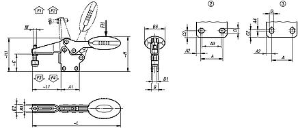 Horizontal antistatic toggle clamps with straight foot and adjustable clamping spindle