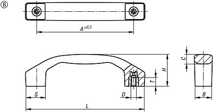 Pull handles, biopolymer, mounted from the rear