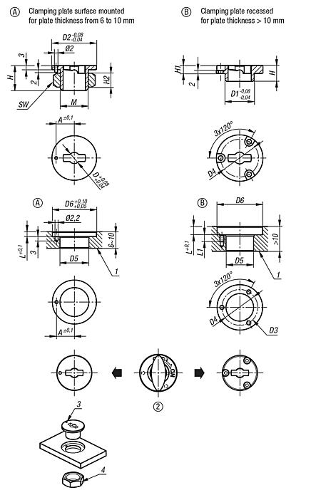 Clamping plates for quarter-turn clamp locks