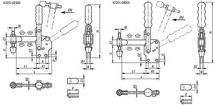 Toggle clamps vertical with straight foot and full holding arm
