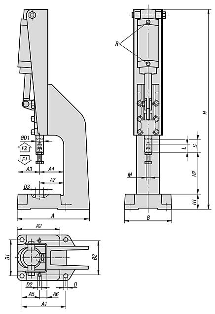 Toggle presses for pneumatic operation